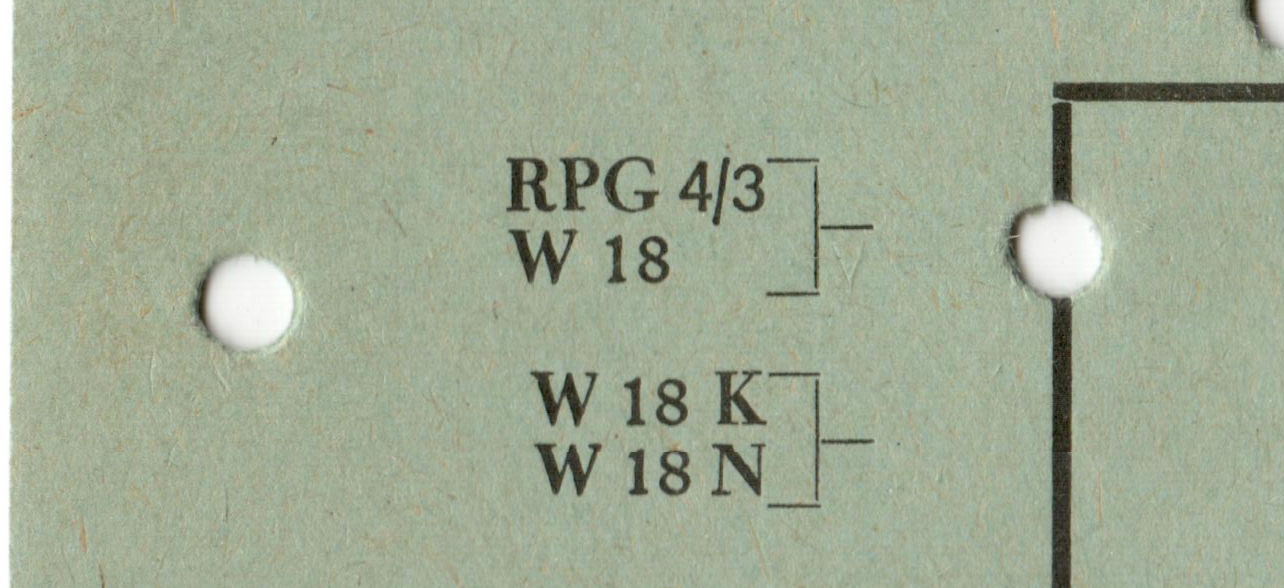 Ausschnitt einer Karte mit den jeweils gruppierten Angaben RPG 4/3 und W 18 sowie W 18 K und W 18 N